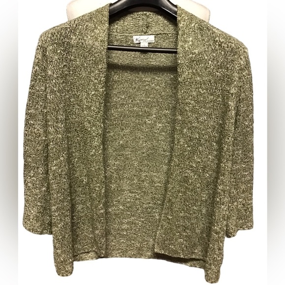 Kim Rogers chunky olive green cardigans, 3/4 sleeves, size Large - Picture 5 of 5